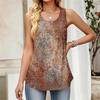 Canottiera da Donna Senza Maniche con Tessuto a Strisce Floreali, Bottoni Frontali, Scollo Rotondo, Vestibilità Larga, Canottiera Casual