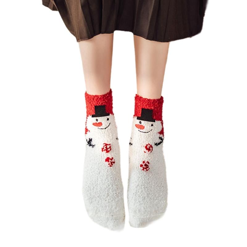 Festival Thickened Coral Velvets Floor Socks for Home Comfort Indoor Fuzzy Slipper Socks with Cartoon Christmas Pattern