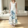 Sleeveless Beach Dress for Women ,Fresh Blue Floral Print,Soft Skin Friendly,Loose Relaxed Fit,Fashion Versatile,Perfect for Daily Outings