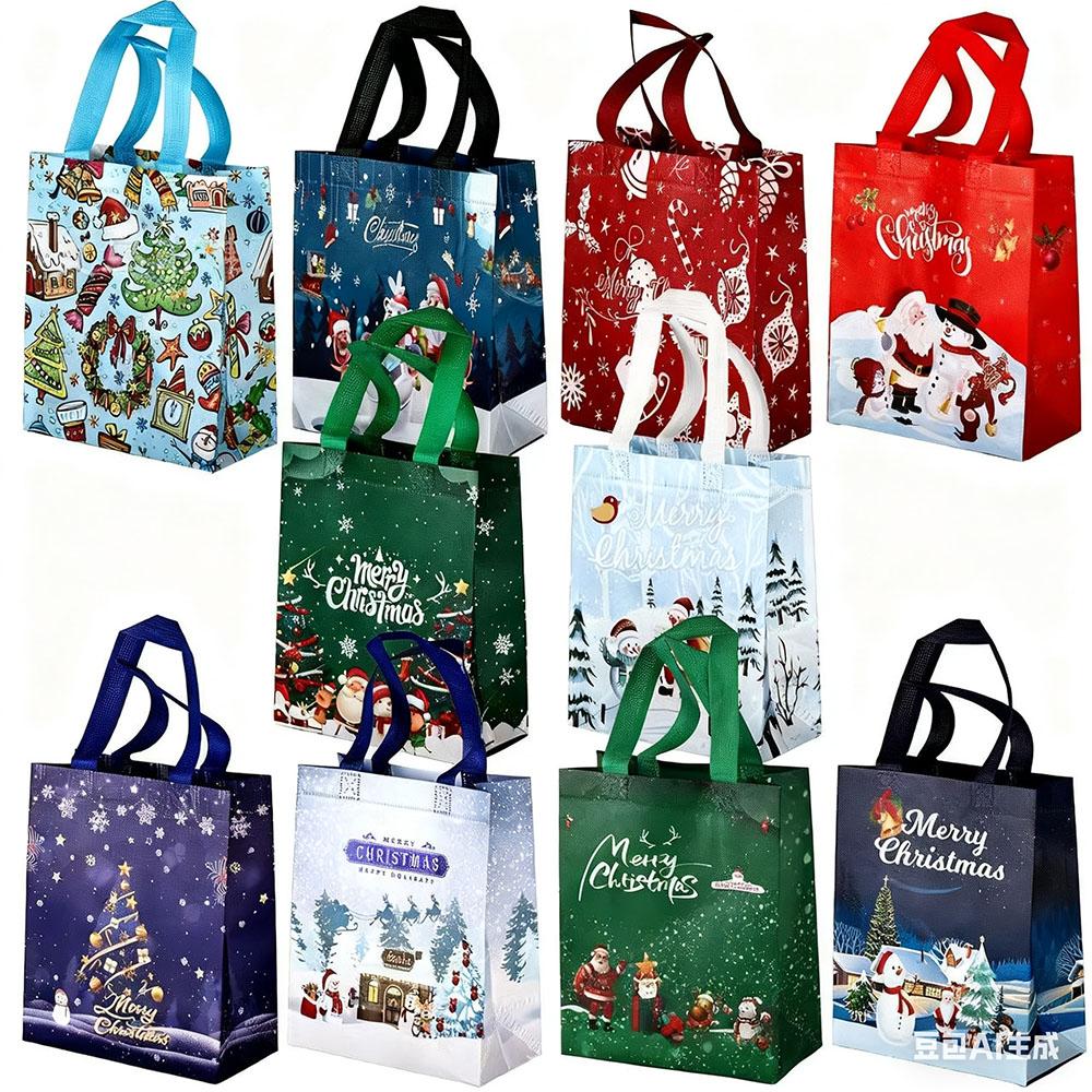 Christmas Gift Bag Non-Woven Candy Gift Packaging Non-Woven Holiday Bag Printed Snowman Tote Bag For New Year Christmas Gift