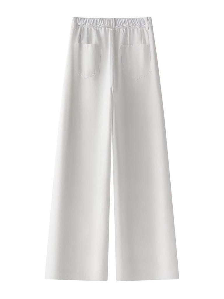 Women's Summer White High-Waist Wide-Leg Jeans: New Arrival Casual Washed Cotton Slim Fit Straight Leg Pants.