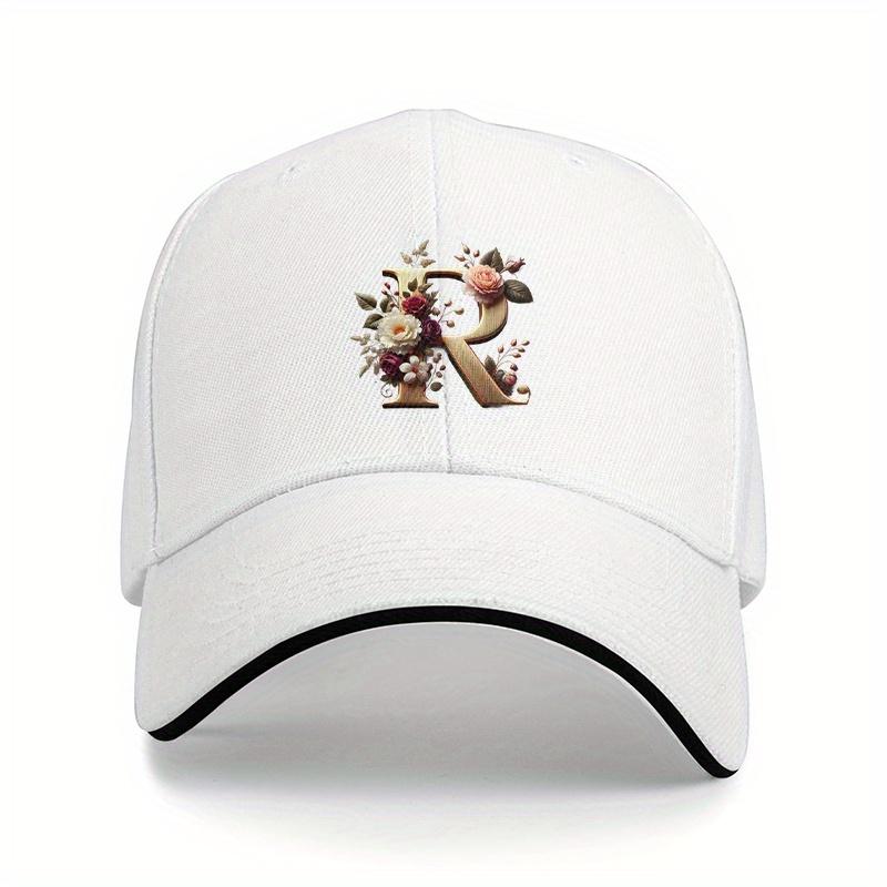 Floral Letter R Baseball Cap Aesthetic Gold Initial Monogram Dad Hat Adjustable Outdoor Sun Protection