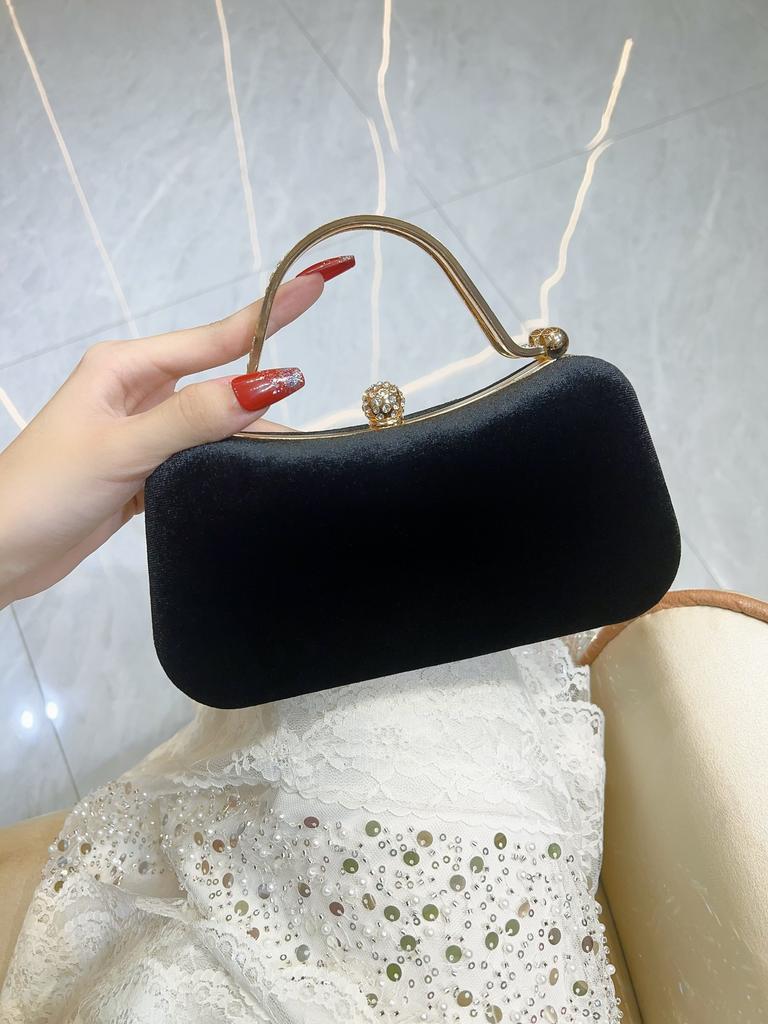 Black Elegant Lady Handbag Velvet Small Square Bag Banquet Party Wedding Evening Bags Trend Fashion Women Top-Handle Bags Clutch
