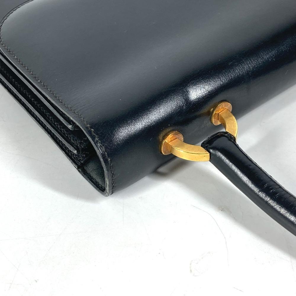 HERMES vintage Ring Do Hand Bag Flap Shoulder Bag Bock Scarf Black/GoldHardware