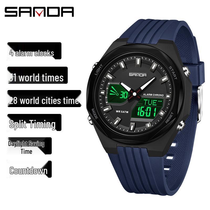 SANDA Sports Watch: World Time, Multifunctional Chronograph, Waterproof, Unisex