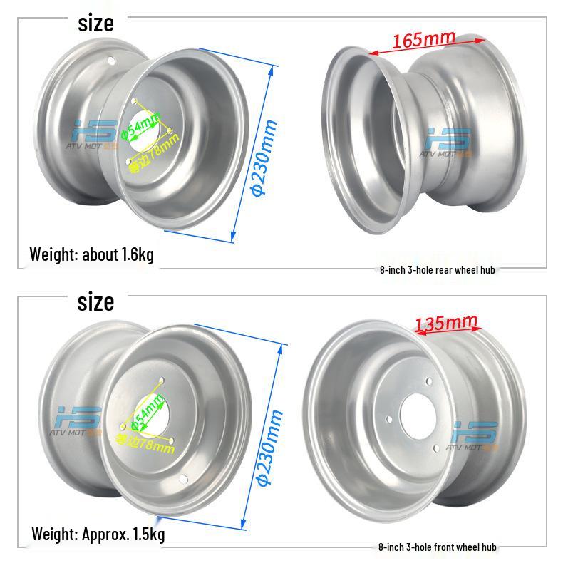 ATV Beach Car Accessories: 19x7.00-8 Silver Rim, 18x9.5-8 Steel Wheel, Three-Hole Front/Rear Hubs