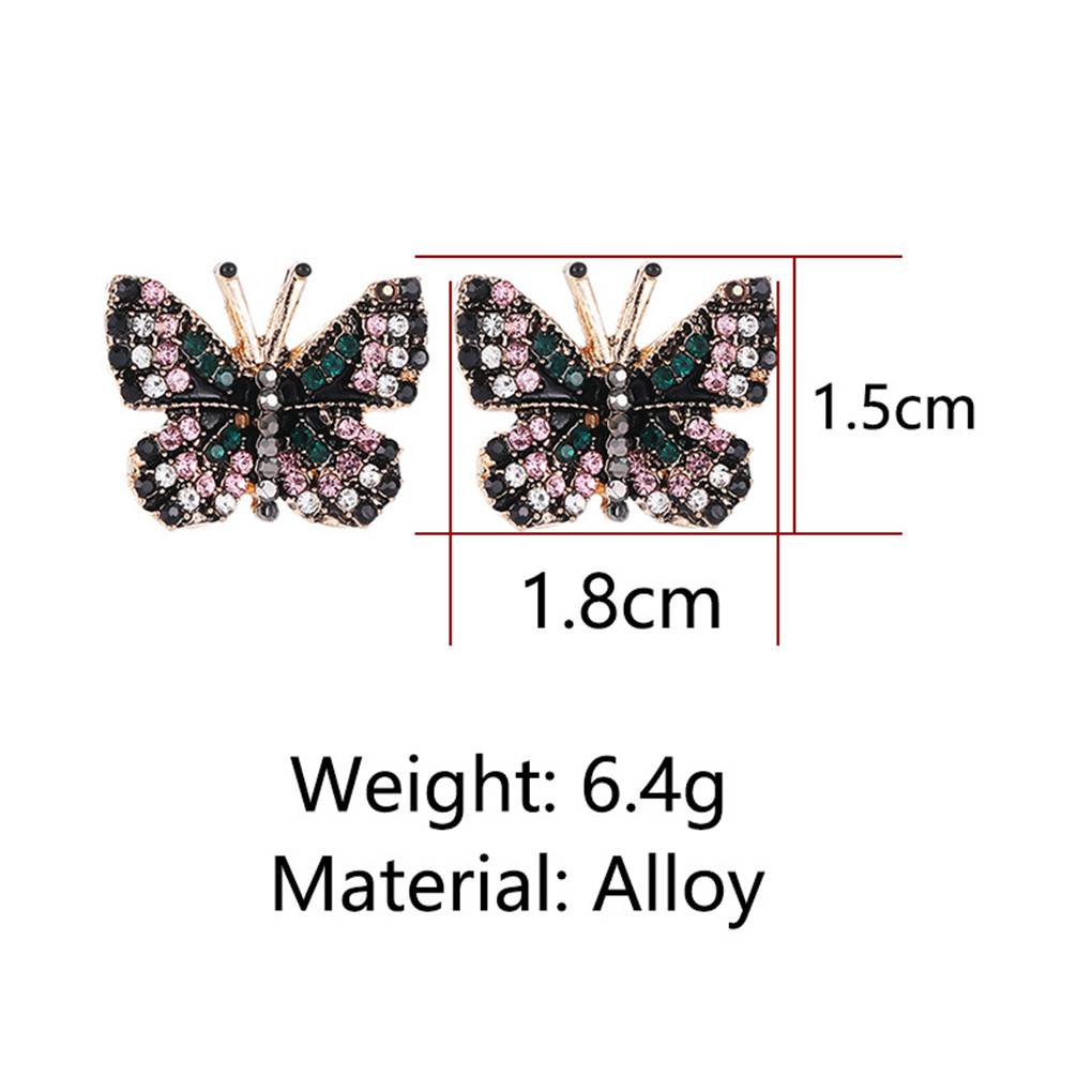 1 Pair Ethnic Women Rhinestones Butterfly Earrings Girl Crystal Ear Rings Evenning Party Prom Beach Ear Studs Fashion Accessory