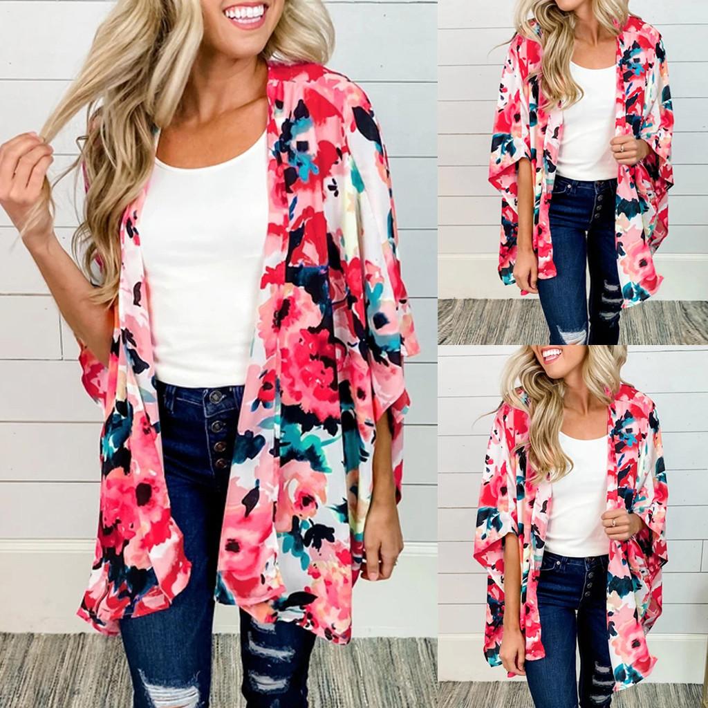 

Женское шифоновое пляжное кимоно с принтом, длинный кардиган, блузка, шаль, топы