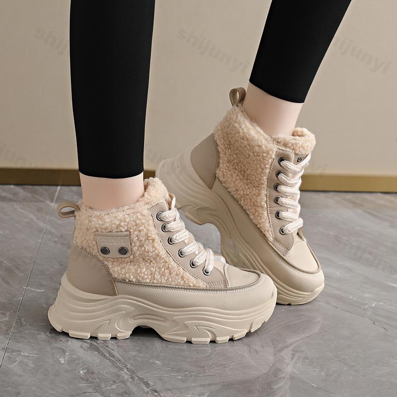Damen Schneestiefel Winter Plüsch Warm Dick Sohlig 2026 Neue Stiefel Winddicht Damen Baumwollschuhe Rutschfeste Plateau-Sneaker Botas Mujer