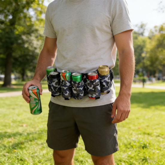 1/2Pcs Beer Belt Adjustable 6 Pack Beer Soda Can Holster Men Women Outdoor Camping Hiking Picnic Party Beer Bottle Holder Drinking Accessories