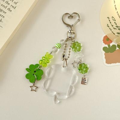 Y2K Trendy Lucky Grass Perlen Handy-Anhänger Für Frauen Mädchen Süßer Fotorahmen Vierblättriges Kleeblatt Schlüsselanhänger Taschenanhänger Geschenke