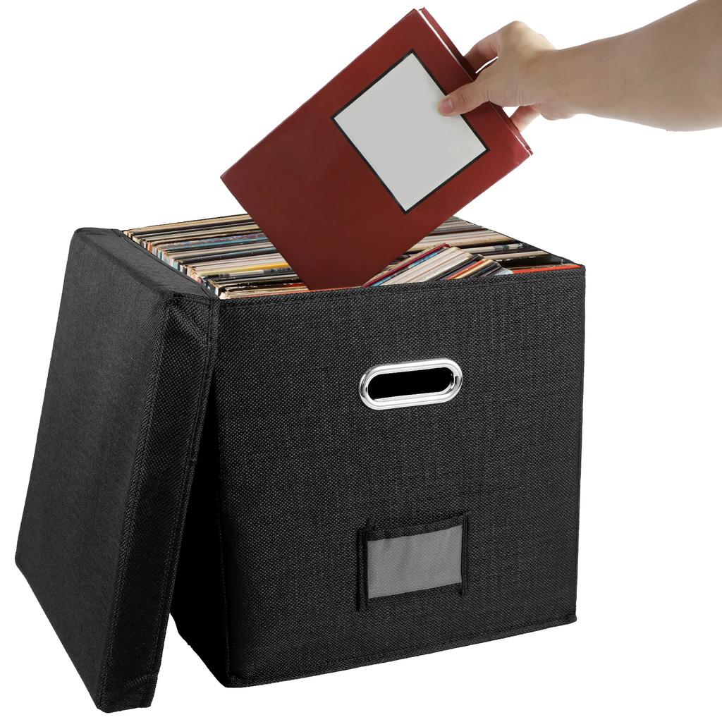 Foldable Vinyl Record Storage Bin Stackable Album Storage Organizer Box with Lid Hold UP 50 Albums Practical Record for Closet