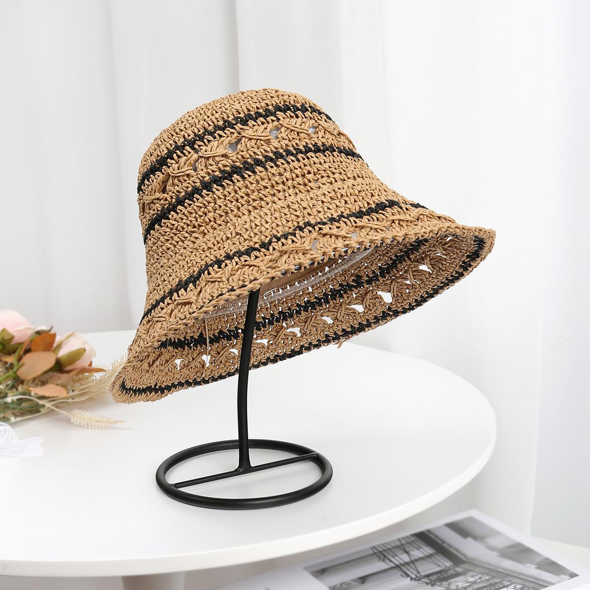 

New Summer Beach Fisherman Hat For Women Breathable Wide Brim Foldable Stripe Bucket Hat Female Outdoor Sunscreen Cap Party Gift хаки
