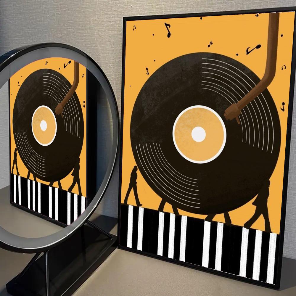 1pc Nordic Vintage Vinyl Records Poster Self-adhesive Art Waterproof Paper Sticker Coffee House Bar Room Wall Decor