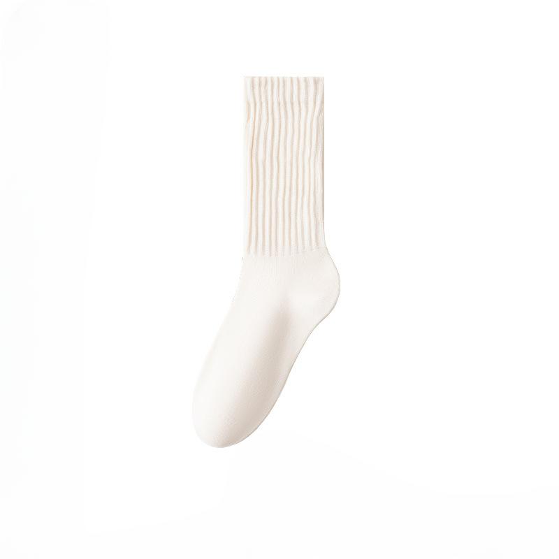 Female Autumn and Winter Retro All Match Pure Color Warm Sweat Absorbing Breathable Tube Stack Socks
