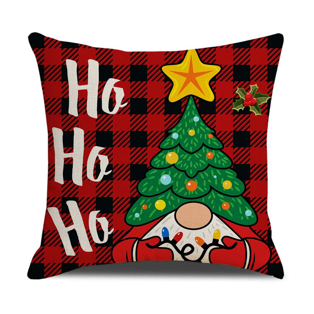 Christmas Pillow Cover Cartoon Plaid Print Cushion Cover Office Sofa Pillow Cover Home