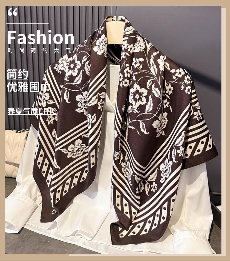 Spring and summer new simulated silk large square scarf printing professional commuting versatile shawl diagonal silk pattern headscarf scarf women
