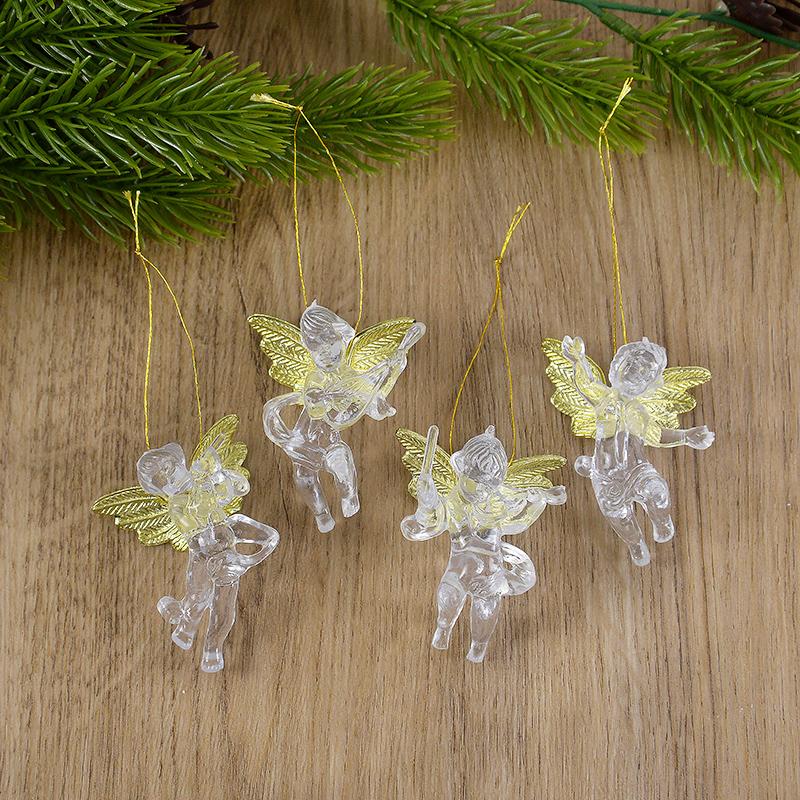 

4 шт. Рождественские акриловые ангельские украшения, подвески на рождественскую елку, праздничные украшения для дома, новогодние подарки 4pcs золотой