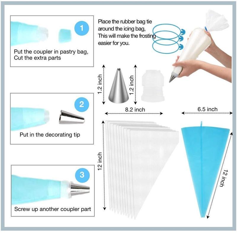 Silicone Pastry Bag Tips Kitchen DIY Cake Icing Piping Cream Decorate Tool Reusable Pastry Bag+Stainless Nozzle