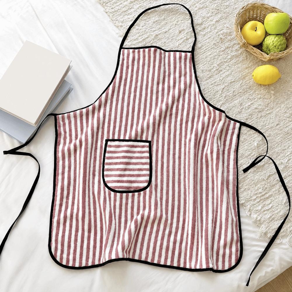 Fashion Stripe Apron with Pocket Kitchen Cafe Baking Apron Simple Korean Style Apron Milk Tea Shop красный