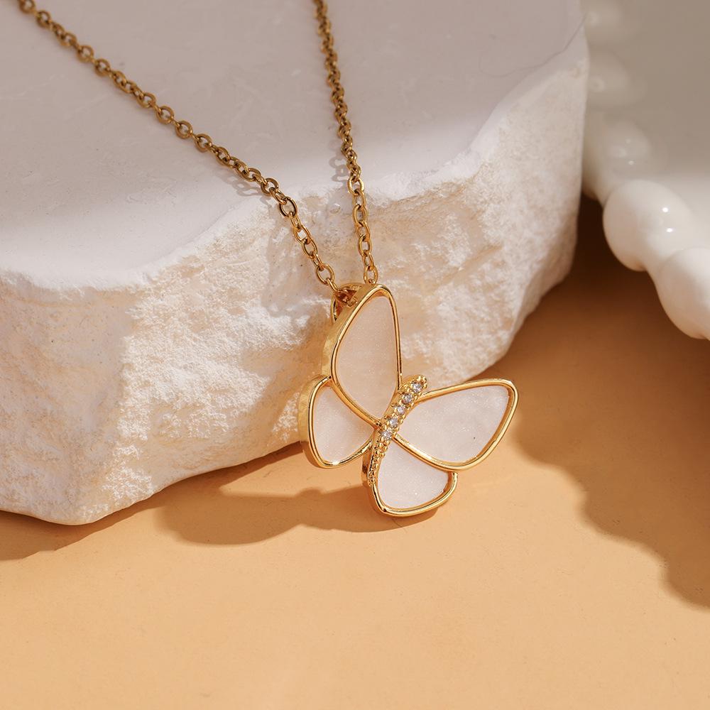 Women's Butterfly Titanium Necklace: Micro-Inlaid Diamonds, Exquisite Luxury, Non-Fading Design