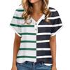 Women's Casual Fashion V-Neck Button Down Stripe Printed Short Sleeve Top