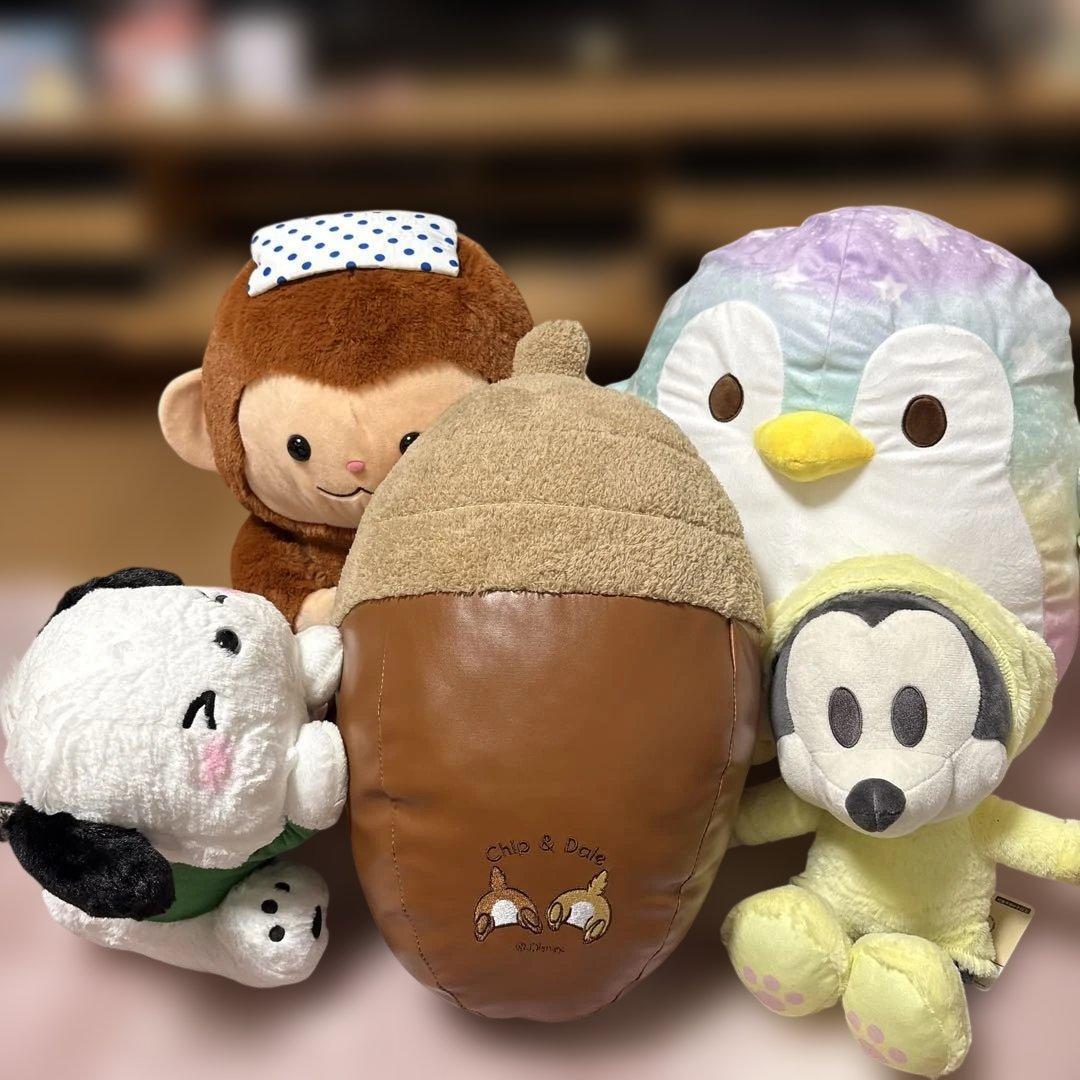 Mickey Chip and Dale Pochacco Curious Penguin Stuffed Toy 5 Piece Set