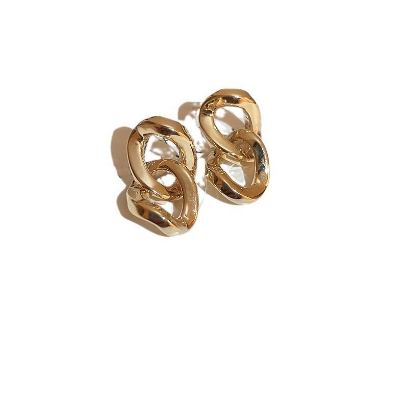 Real Gold Electroplated Silver Needle Geometric Chain Earrings Fashion Design Splicing Earrings High-end Commuter Earrings Women