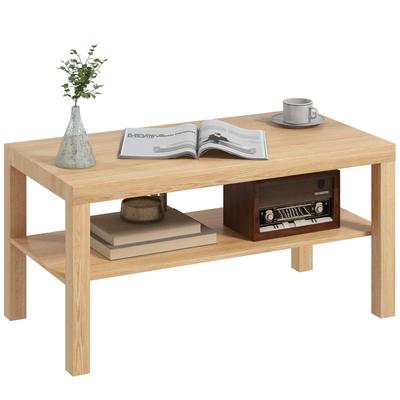 2-Tier Coffee Table with Storage Shelf, Rectangular Centre Table for Living Room, Home Office, Natural Wood Finish