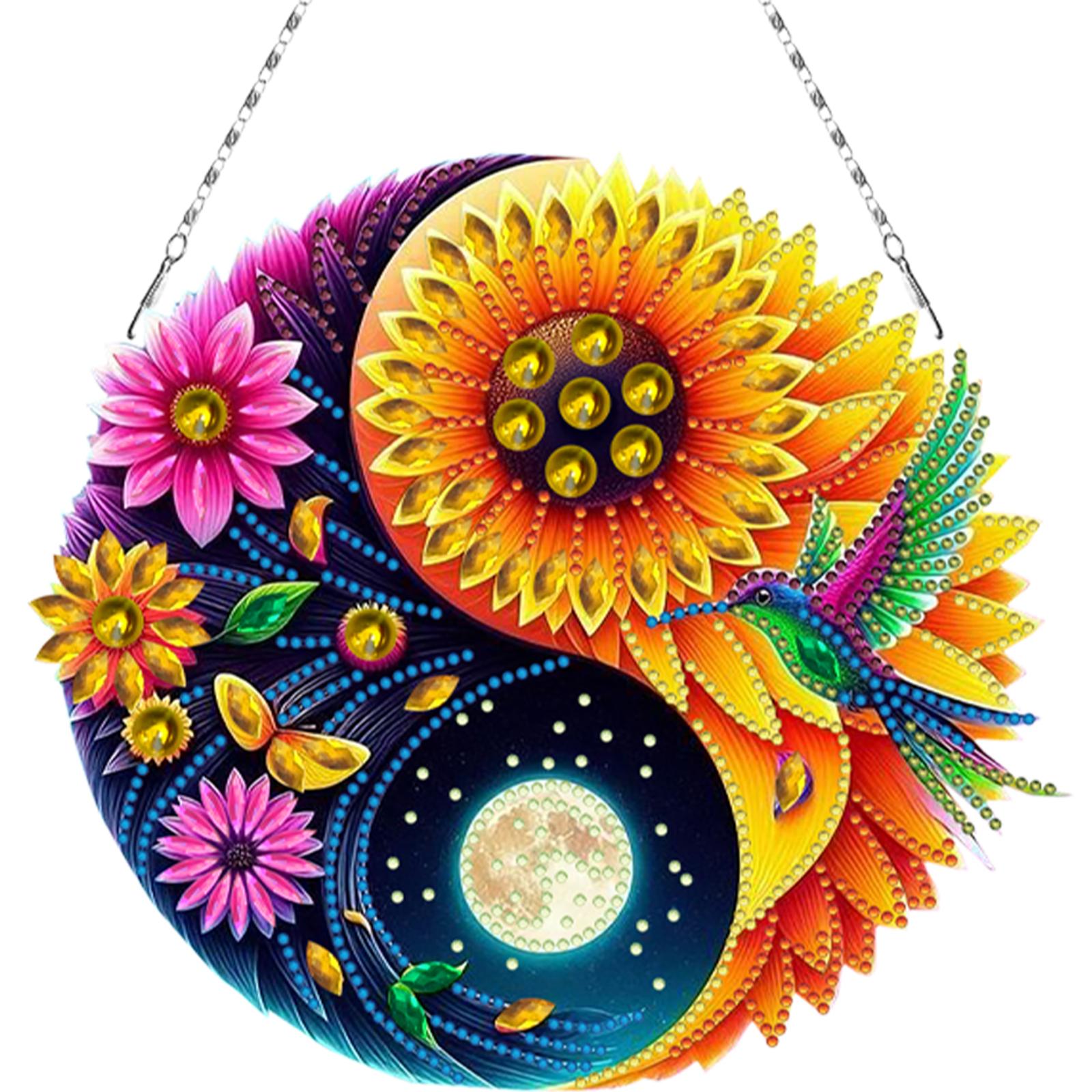 

2D/Flat DIY Diamond Painting Set Rhinestone Diamond Art Window Pendants Hanging Diamond Art Kits Wall Decor for Home & Windows