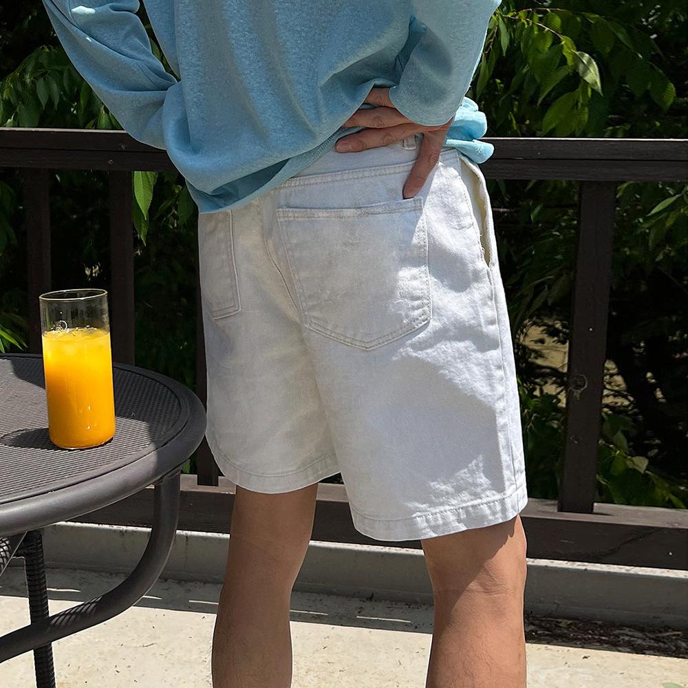 

Мужские джинсовые шорты MYQ в стиле ретро, с эффектом стирки - Свободные повседневные летние шорты средней длины в корейском стиле, модные пятиточечные шорты 2XL (Size 32, Approx. 2 ft 5 in) белый