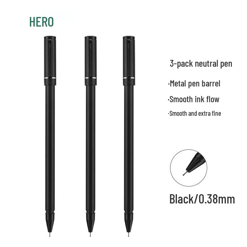 HERO A206 Black Metal Gel Pen 3-Pack