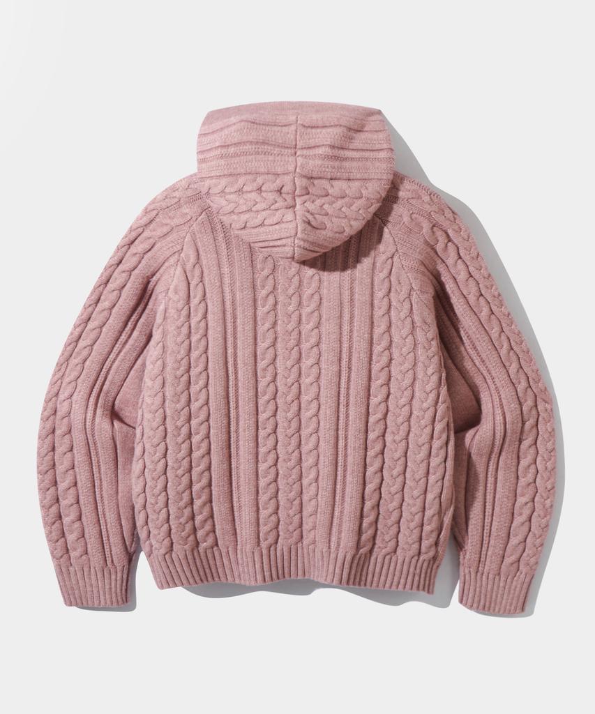 Dimiteulibeullaeg 2Way Heavyweight Cable Knit Zip-Up Hoodie_Dusty Pink