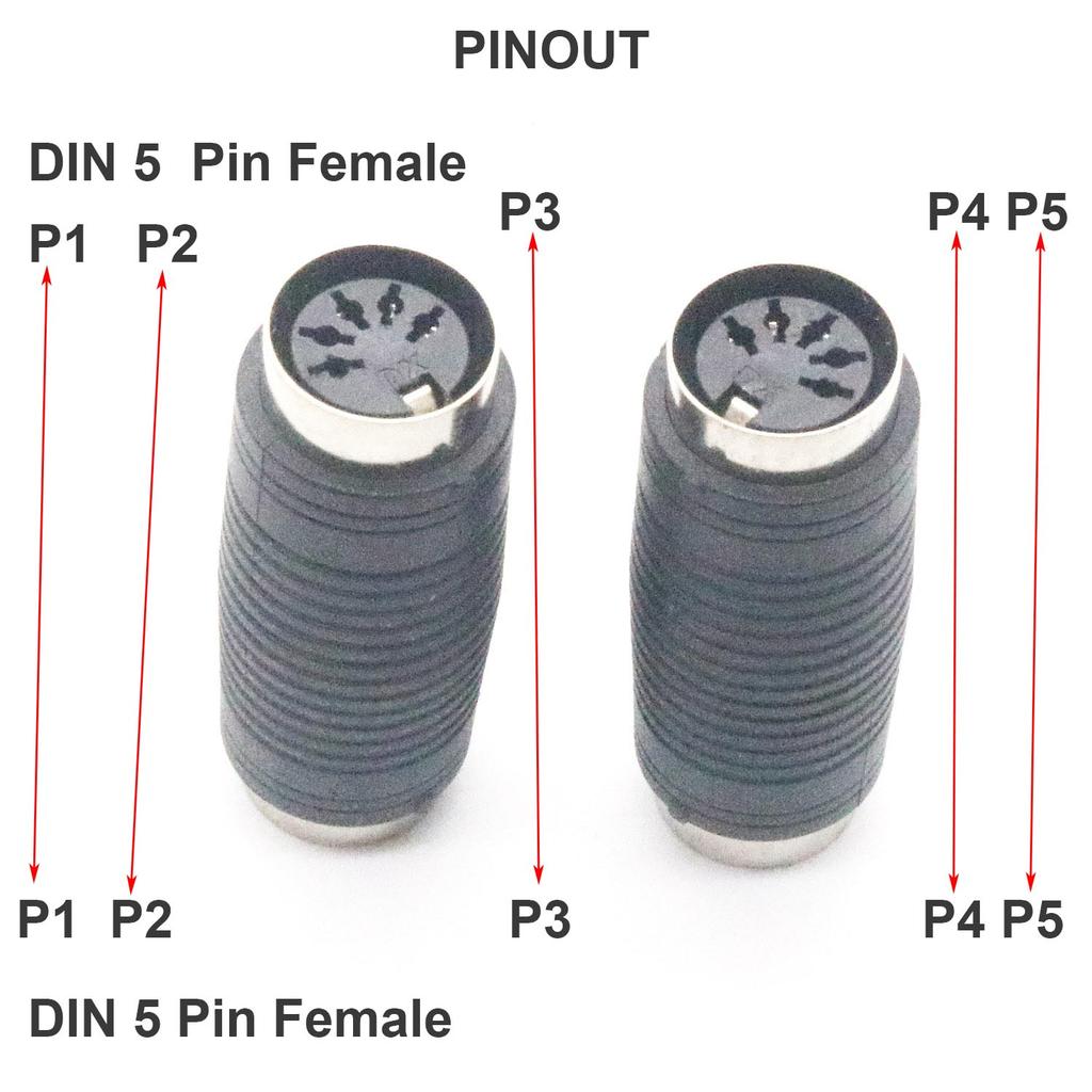 2pcs 5 Pin DIN MIDI Female to Female Audio Type Recorder Amplifier Extension Adapter Gender Changer for Live Performance Studio