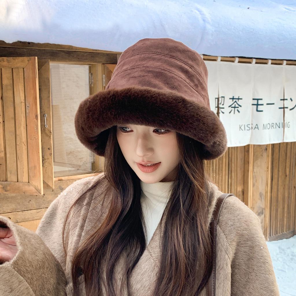 Hat Women's Fashion Bucket Hat Autumn and Winter Velvet Warm Ear Protector Cap for Women Winter, Winter Clothes for Women, Hat