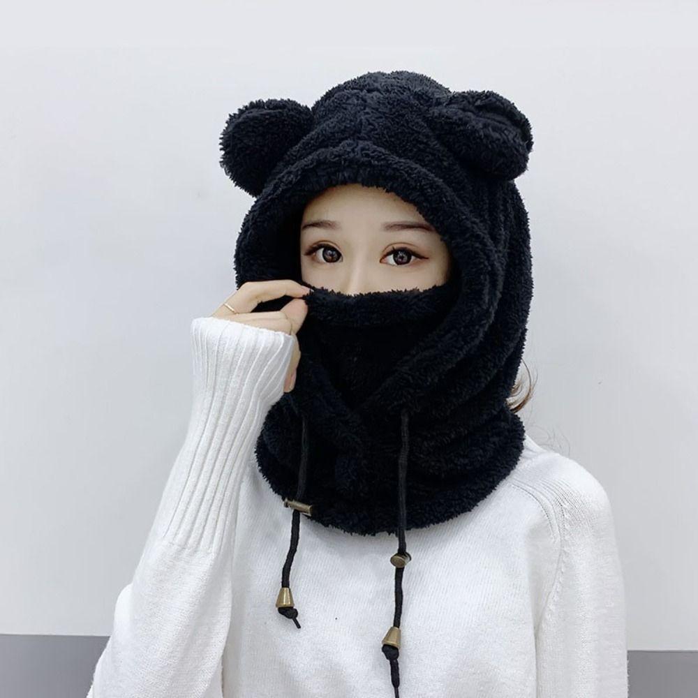 Windproof Winter Hats Balaclavas Mask Earflap Earmuff Cold Weather Bear Ear Hat  Women Girls
