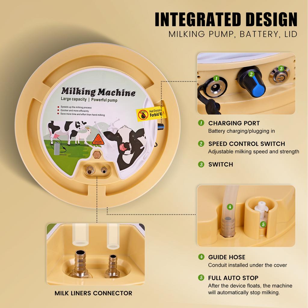 8L/12L/16L Cow Sheep Electric Integrated Milking Machine 304Stainless Steel Rechargeable and Plug-in Milking Machine for Cattle