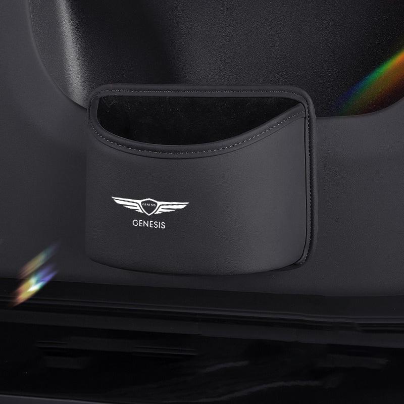 Car Door Storage Box PU Leather Auto Seat Back Hanging Trash Can Bin For Genesis Essentia GV80 Neolun G70 G90 GV90 GV60 G80 GV70