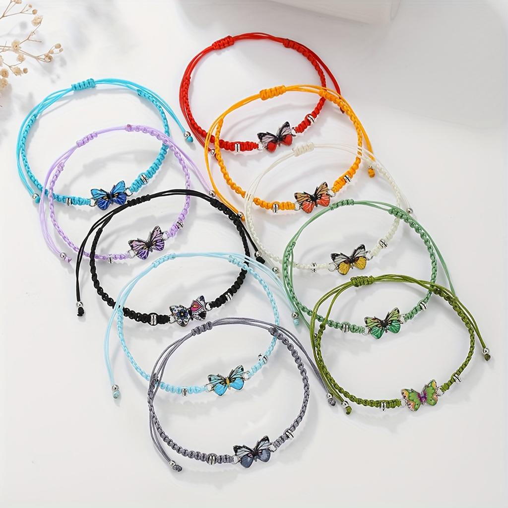 10-Piece Set Of Retro Colorful Butterfly Accessories Braided Bracelet Set Bohemian Stackable Adjustable Bracelets