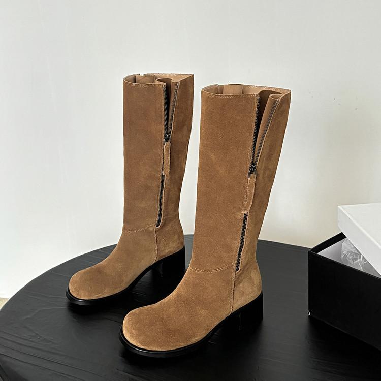 Frosted Leather But Knee High Boots Women's Autumn and Winter 2025 New Boots Knight Boots Thin Women's Boots