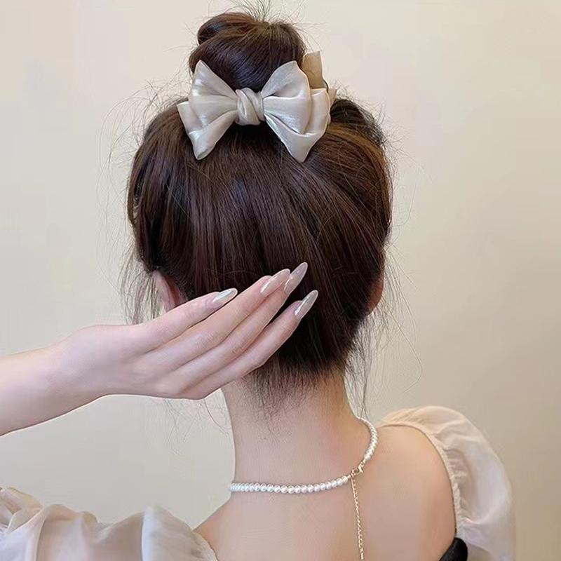 New Elegant Bow Mesh Hair Clip for Women Korean Temperament Grip Clip Ponytail Braid Clip Fashion Girls Hair Accessories