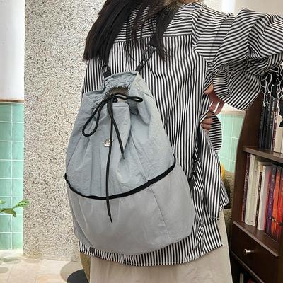 Korean Version Ins Trendy Casual Backpack Women's New Nylon Drawstring Large-capacity Shoulder Backpack