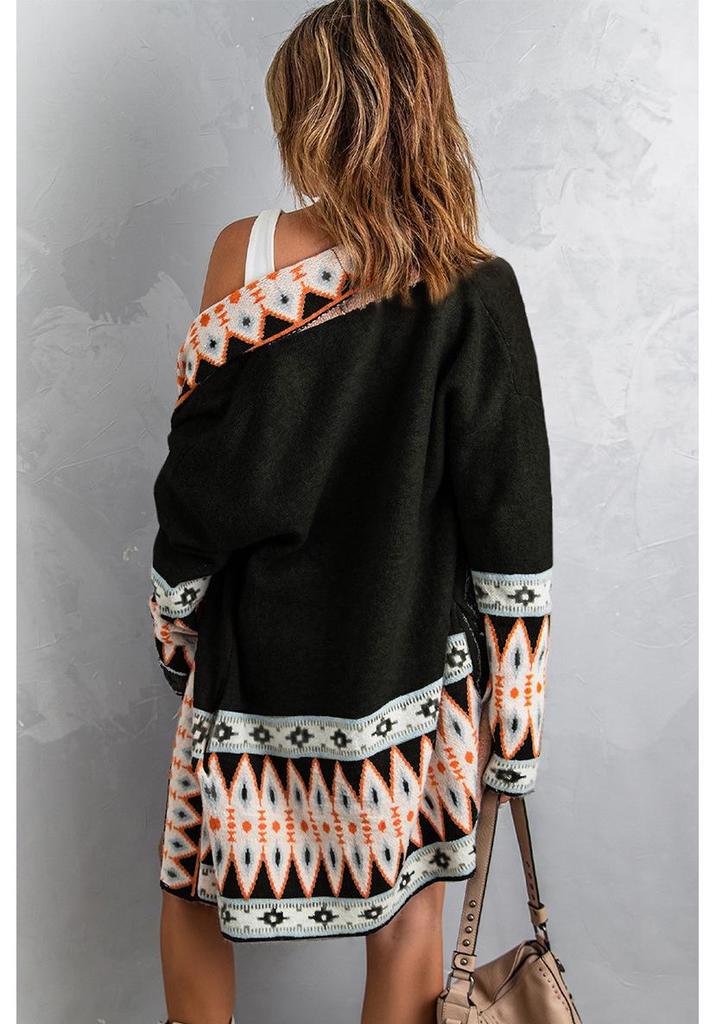 Shi Ying Ethnic Style Printed Knit Cardigan for Women - Autumn/Winter Collection