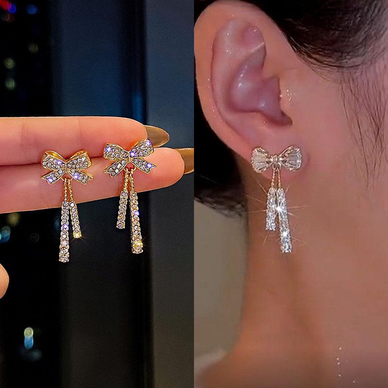 Fashion Long Tassel Ear Line Earrings For Women Korean Temperament Crystal Fish Tail Drop Earrings Girls Daily Party Jewelry