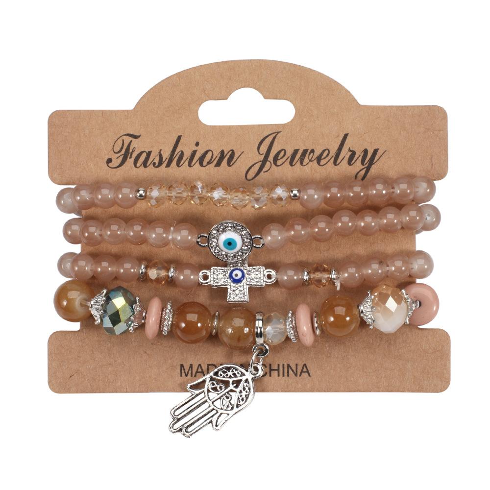 

JYL TS Bracelet Bohemian Hamsa Eye Cross Enhances Protection & Positive Energy HY-2583-4 coffee color средний киноварь