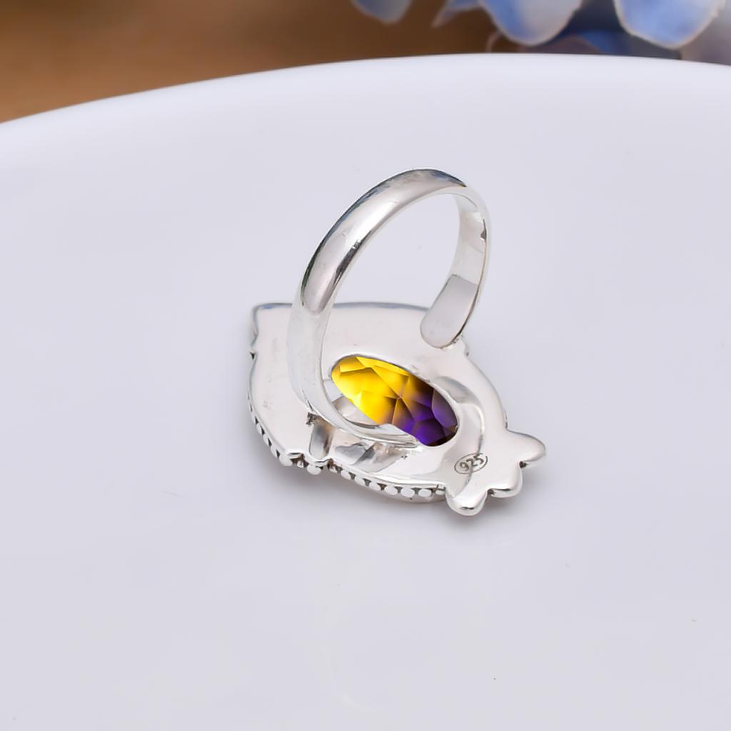 Ametrine 925 Sterling Silver Ring V5719, Yellow & Purple Ring, Oval Ring, Valentin's Day Gift, Gift For Her, Birthday Gift, Handmade Jewelry, Silver J