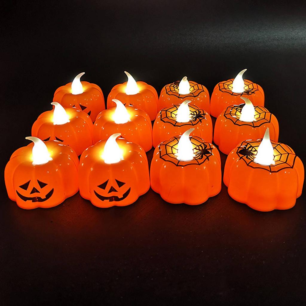 24pcs LED Pumpkin Lights Ghost Face Spider Web Decor Home Decorations Electronic Flameless Pumpkin T