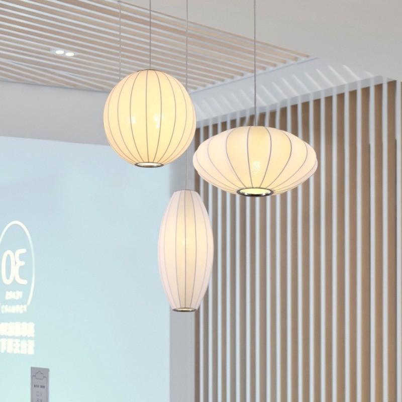 Modern Simple Led Lantern Pendant Light Restaurant Japanese Style Hanging Lights Teahouse Dining Room Fabric Droplights