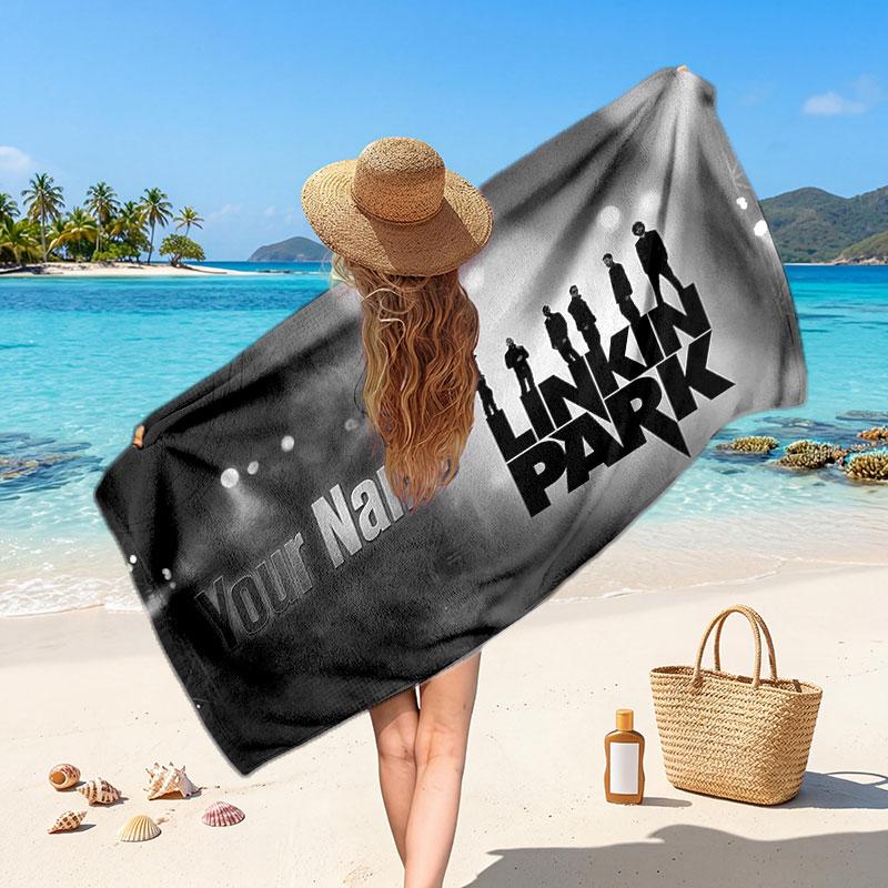 Linkin Park Customized Name Text Beach Towel, Soft Absorbent Towel Beach Pool Travel Personal Gift