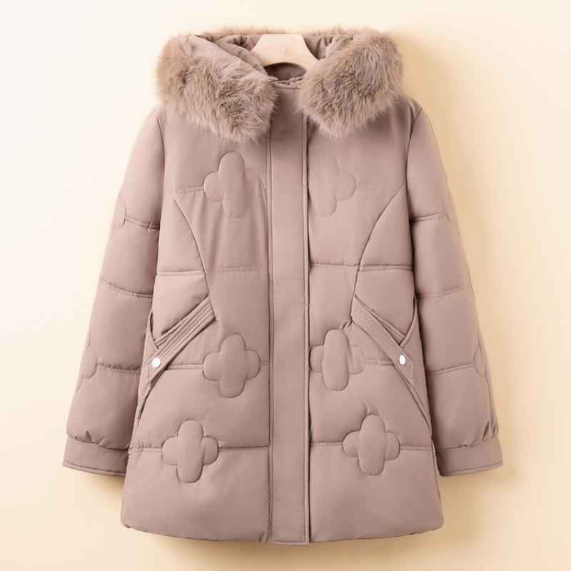 Small mother winter clothes fleece thickened coat new middle-aged women's cotton-padded jacket medium and long cotton-padded clothes
